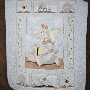 Handmade Elephant and Mouse Baby Quilt Crib Size Quilted Gender Neutral